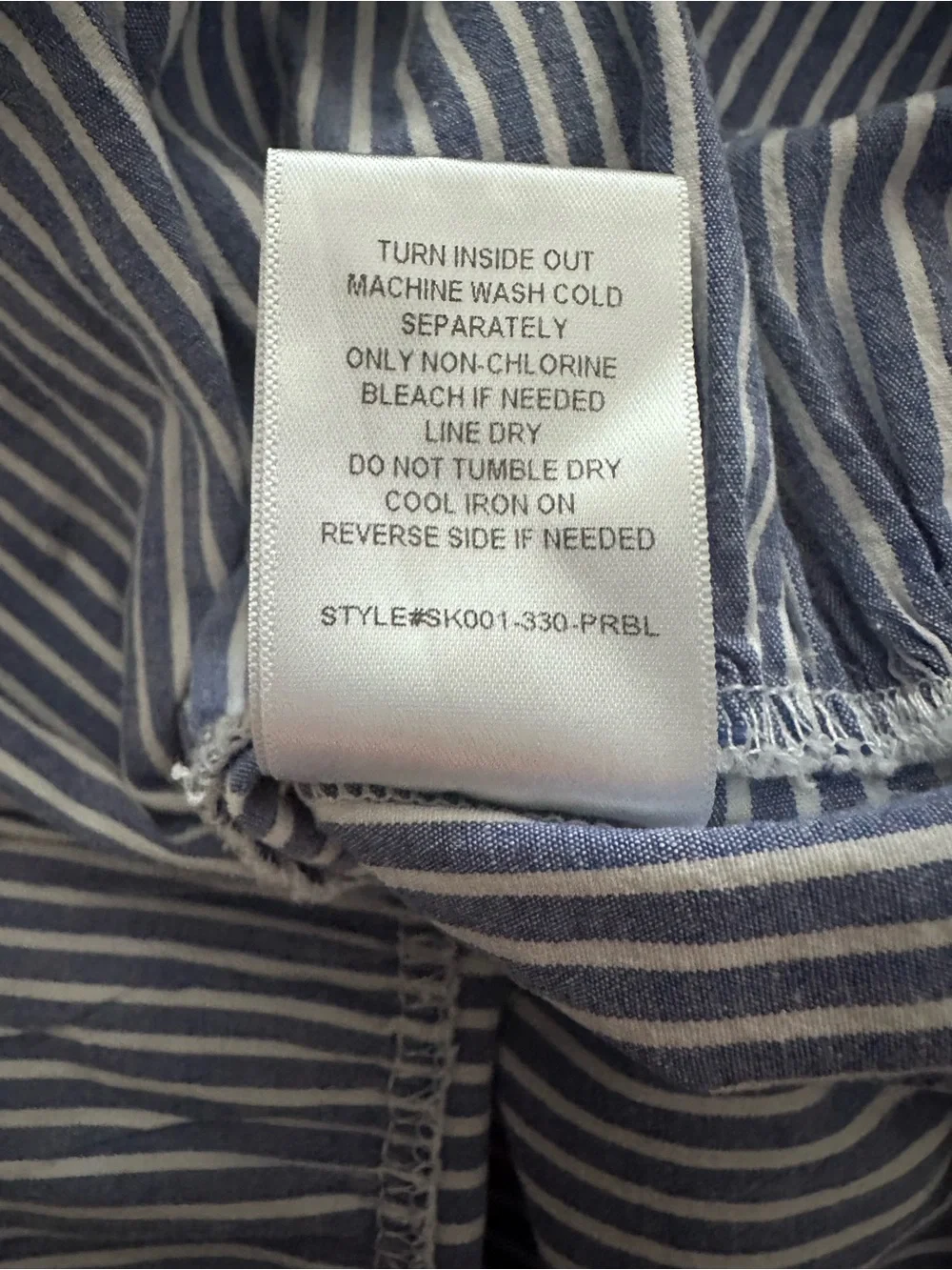 Striped Blue Button-Front Midi Skirt with Ruffle Hem